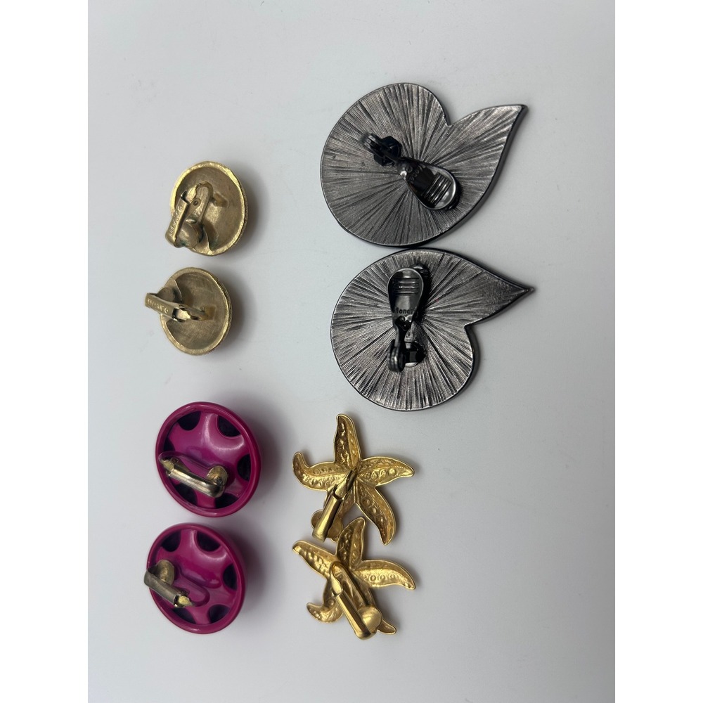 Vintage Clip On Earrings Lot 4 Pairs Starfish Enamel Gold Tone Magenta Retro - Picture 7 of 8